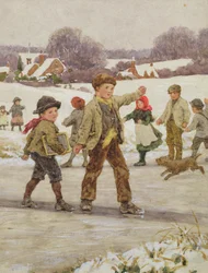 Children Sliding on a Pond